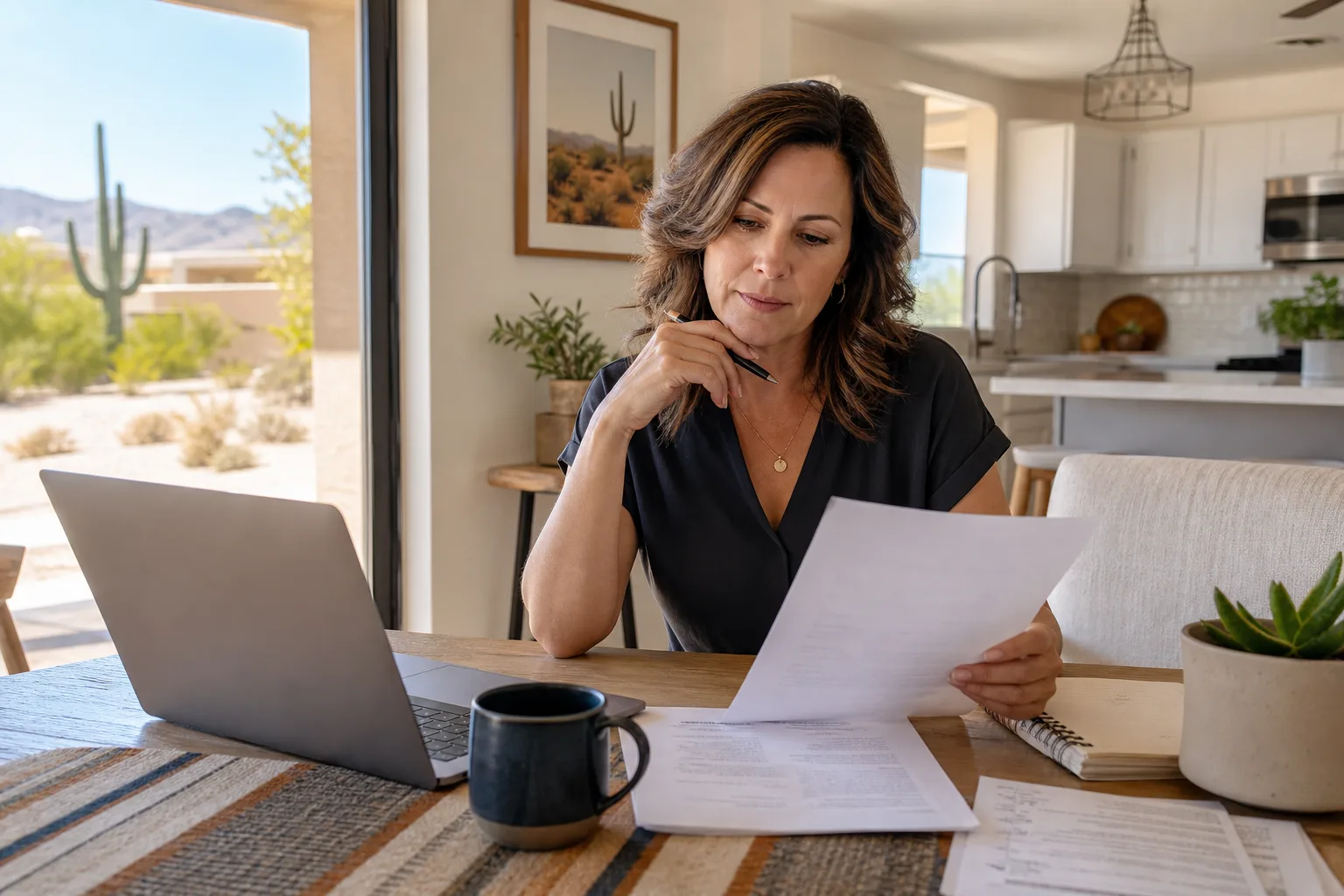 Arizona homeowner reviewing paperwork for selling without a realtor